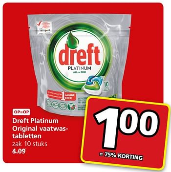 Aanbiedingen Dreft platinum original vaatwastabletten - Dreft - Geldig van 13/11/2017 tot 19/11/2017 bij Jan Linders