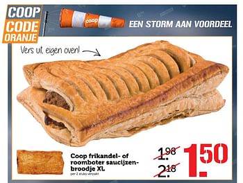 Aanbiedingen Coop frikandel- of roomboter saucijzenbroodje xl - Huismerk - Coop - Geldig van 13/11/2017 tot 19/11/2017 bij Coop