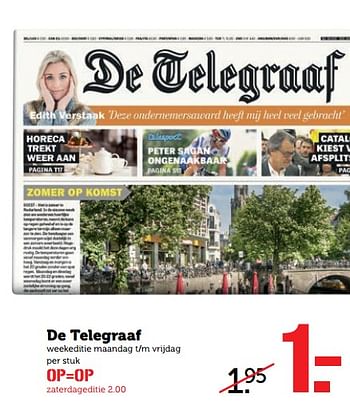 Aanbiedingen De telegraaf weekeditie maandag t-m vrijdag - Huismerk - Coop - Geldig van 13/11/2017 tot 19/11/2017 bij Coop