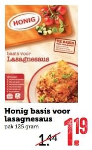 Aanbiedingen Honig basis voor lasagnesaus - Honig - Geldig van 13/11/2017 tot 19/11/2017 bij Coop