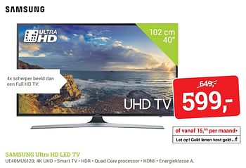 Aanbiedingen Samsung ultra led tv ue40mu6120 - Samsung - Geldig van 13/11/2017 tot 19/11/2017 bij BCC