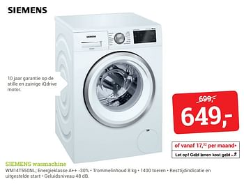 Aanbiedingen Siemens wasmachine wm14t550nl - Siemens - Geldig van 13/11/2017 tot 19/11/2017 bij BCC