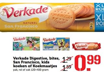 Aanbiedingen Verkade digestive, bites, san francisco, kids koeken of koekmaatjes - Verkade - Geldig van 13/11/2017 tot 19/11/2017 bij Coop