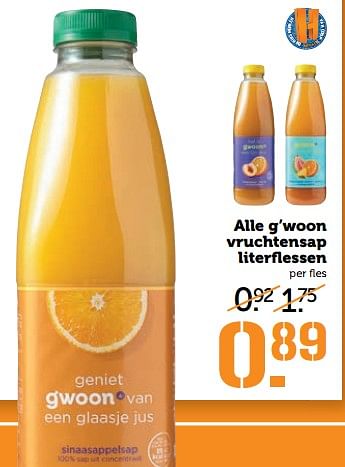 Aanbiedingen Alle g`woon vruchtensap literflessen - Gâ€™woon - Geldig van 13/11/2017 tot 19/11/2017 bij Coop