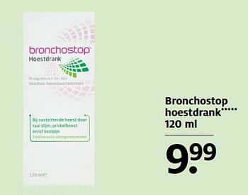 Aanbiedingen Bronchostop hoestdrank - Bronchostop - Geldig van 13/11/2017 tot 19/11/2017 bij Etos