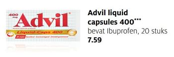 Aanbiedingen Advil liquid capsules 400 bevat ibuprofen - Advil - Geldig van 13/11/2017 tot 19/11/2017 bij Etos