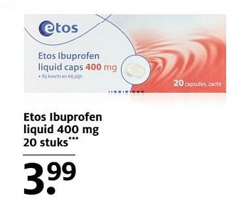 Aanbiedingen Etos ibuprofen liquid - Huismerk - Etos - Geldig van 13/11/2017 tot 19/11/2017 bij Etos