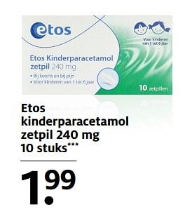Aanbiedingen Etos kinderparacetamol zetpil - Huismerk - Etos - Geldig van 13/11/2017 tot 19/11/2017 bij Etos
