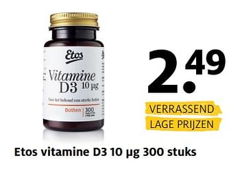 Aanbiedingen Etos vitamine d3 - Huismerk - Etos - Geldig van 13/11/2017 tot 19/11/2017 bij Etos