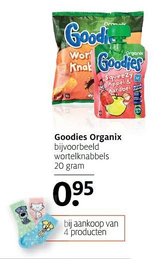 Aanbiedingen Goodies organix wortelknabbels - Goodies - Geldig van 13/11/2017 tot 19/11/2017 bij Etos