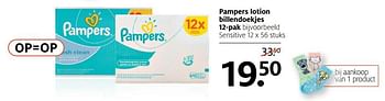 Aanbiedingen Pampers lotion billendoekjes sensitive - Pampers - Geldig van 13/11/2017 tot 19/11/2017 bij Etos