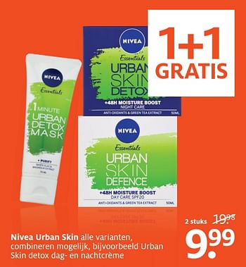 Aanbiedingen Urban skin detox dag- en nachtcrème - Nivea - Geldig van 13/11/2017 tot 19/11/2017 bij Etos