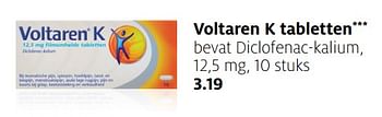 Aanbiedingen Voltaren k tabletten bevat diclofenac-kalium - Voltaren - Geldig van 13/11/2017 tot 19/11/2017 bij Etos