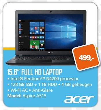Aanbiedingen Acer full hd laptop aspire a515 - Acer - Geldig van 13/11/2017 tot 05/12/2017 bij ITprodeals