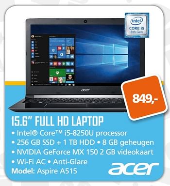 Aanbiedingen Acer full hd laptop aspire a515 - Acer - Geldig van 13/11/2017 tot 05/12/2017 bij ITprodeals