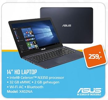 Aanbiedingen Acer hd laptop x402na - Acer - Geldig van 13/11/2017 tot 05/12/2017 bij ITprodeals