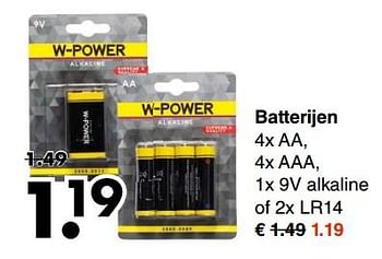 Aanbiedingen Batterijen - W-power - Geldig van 13/11/2017 tot 25/11/2017 bij Wibra