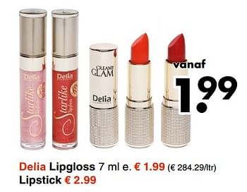 Aanbiedingen Lipgloss - Delia Cosmetics - Geldig van 13/11/2017 tot 25/11/2017 bij Wibra