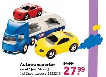 Aanbiedingen Autotransporter - Huismerk - Intertoys - Geldig van 13/11/2017 tot 26/11/2017 bij Intertoys