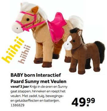 Aanbiedingen Baby born interactief paard sunny met veulen - Baby Born - Geldig van 13/11/2017 tot 26/11/2017 bij Intertoys