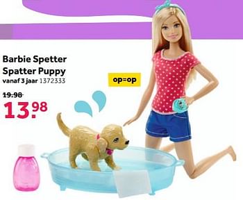 Aanbiedingen Barbie spetter spatter puppy - Mattel - Geldig van 13/11/2017 tot 26/11/2017 bij Intertoys