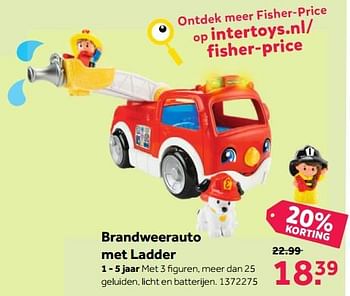 Aanbiedingen Brandweerauto met ladder - Fisher-Price - Geldig van 13/11/2017 tot 26/11/2017 bij Intertoys