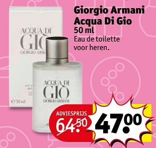 Aanbiedingen Giorgio armani acqua di gio 50 ml - Giorgio Armani - Geldig van 14/11/2017 tot 19/11/2017 bij Kruidvat