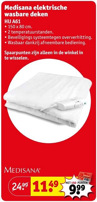 Weggegooid Boer Deter Medisana Medisana elektrische wasbare deken hu a61 - Promotie bij Kruidvat