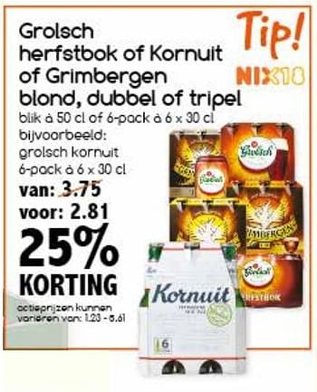 Aanbiedingen Grolsch herfstbok of kornuit of grimbergen blond, dubbel of tripel - Huismerk - Agrimarkt - Geldig van 13/11/2017 tot 18/11/2017 bij Agrimarkt