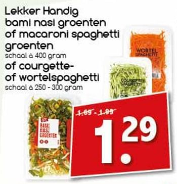 Aanbiedingen Lekker handig bami nasi groenten of macaroni spaghetti groenten of courgette- of wortelspaghetti - Huismerk - Agrimarkt - Geldig van 13/11/2017 tot 18/11/2017 bij Agrimarkt