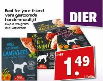 Aanbiedingen Best for your friend verse gestoomde hondenmaaltijd - Best for Your Friend - Geldig van 13/11/2017 tot 18/11/2017 bij Agrimarkt