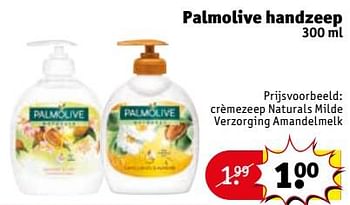 Aanbiedingen Crèmezeep naturals milde verzorging amandelmelk - Palmolive - Geldig van 14/11/2017 tot 19/11/2017 bij Kruidvat