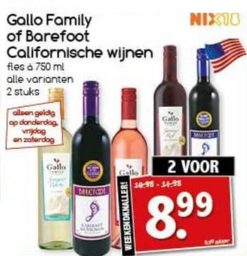 Aanbiedingen Gallo family of barefoot californische wijnen - Rode wijnen - Geldig van 13/11/2017 tot 18/11/2017 bij Agrimarkt