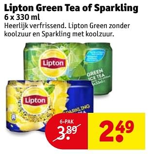 Aanbiedingen Lipton green tea of sparkling - Lipton - Geldig van 14/11/2017 tot 19/11/2017 bij Kruidvat