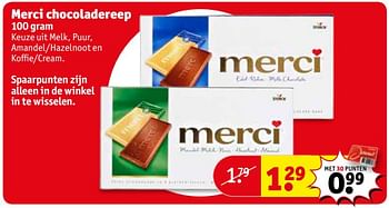 Aanbiedingen Merci chocoladereep - MERCI - Geldig van 14/11/2017 tot 19/11/2017 bij Kruidvat