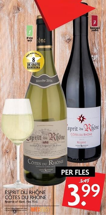 Aanbiedingen Esprit du rhone cotes du rhone - Rode wijnen - Geldig van 16/11/2017 tot 19/11/2017 bij Deka Markt