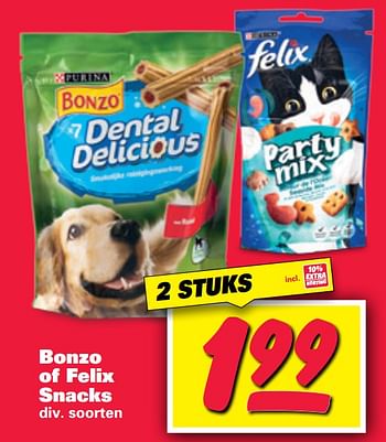 Aanbiedingen Bonzo of felix snacks - Huismerk - Nettorama - Geldig van 13/11/2017 tot 18/11/2017 bij Nettorama