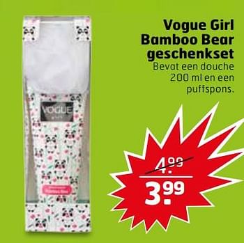 Aanbiedingen Girl bamboo bear geschenkset - Vogue - Geldig van 14/11/2017 tot 26/11/2017 bij Trekpleister