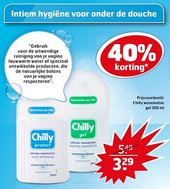 Aanbiedingen Chilly wasemulsie gel - Chilly - Geldig van 14/11/2017 tot 26/11/2017 bij Trekpleister
