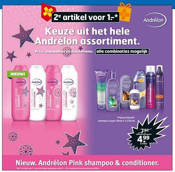 Aanbiedingen Shampoo super shine - Andrelon - Geldig van 14/11/2017 tot 26/11/2017 bij Trekpleister
