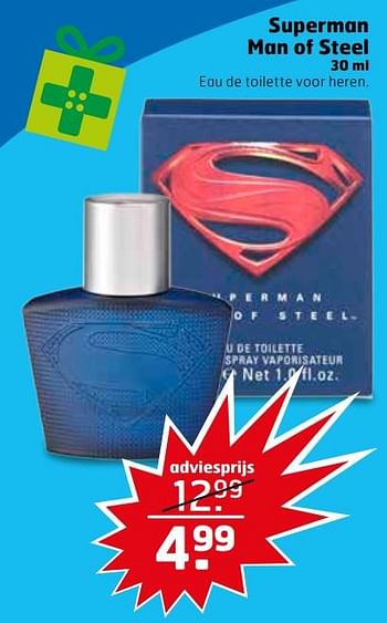 Aanbiedingen Superman man of steel 30 ml - Superman - Geldig van 14/11/2017 tot 26/11/2017 bij Trekpleister