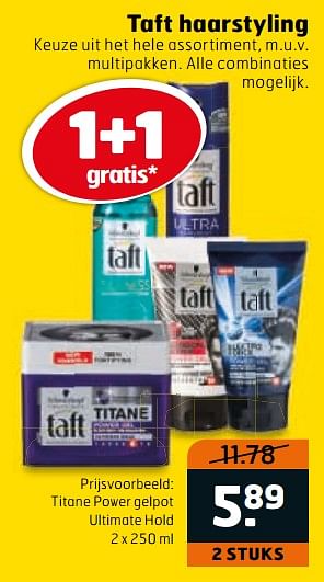 Aanbiedingen Taft titane power gelpot ultimate hold - Schwartzkopf - Geldig van 14/11/2017 tot 26/11/2017 bij Trekpleister