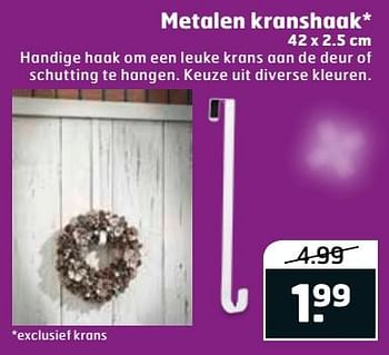 Aanbiedingen Metalen kranshaak - Huismerk - Trekpleister - Geldig van 14/11/2017 tot 26/11/2017 bij Trekpleister