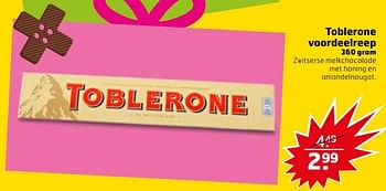 Aanbiedingen Toblerone voordeelreep - Toblerone - Geldig van 14/11/2017 tot 26/11/2017 bij Trekpleister