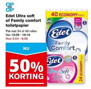 Aanbiedingen Edet ultra soft of family comfort toiletpapier - Edet - Geldig van 15/11/2017 tot 15/11/2017 bij Hoogvliet