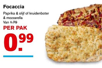 Aanbiedingen Focaccia paprika + olijf of kruidenboter + mozzarella - Huismerk - Hoogvliet - Geldig van 15/11/2017 tot 15/11/2017 bij Hoogvliet