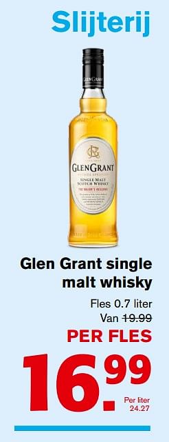Aanbiedingen Glen grant single malt whisky - Glengrant - Geldig van 15/11/2017 tot 15/11/2017 bij Hoogvliet