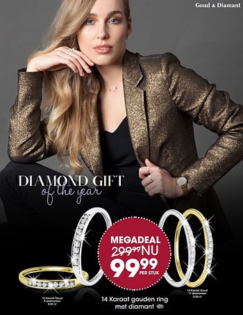 Aanbiedingen 14 karaat gouden ring met diamant - Huismerk - Lucardi - Geldig van 13/11/2017 tot 05/12/2017 bij Lucardi