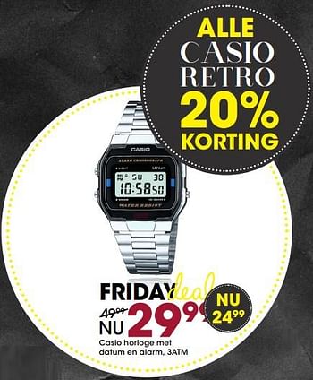 Aanbiedingen Casio horloge met datum en alarm, 3atm - Casio - Geldig van 13/11/2017 tot 05/12/2017 bij Lucardi