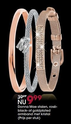Aanbiedingen Donna mae stalen, rosé- black- of goldplated armband met kristal - Donna Mae  - Geldig van 13/11/2017 tot 05/12/2017 bij Lucardi